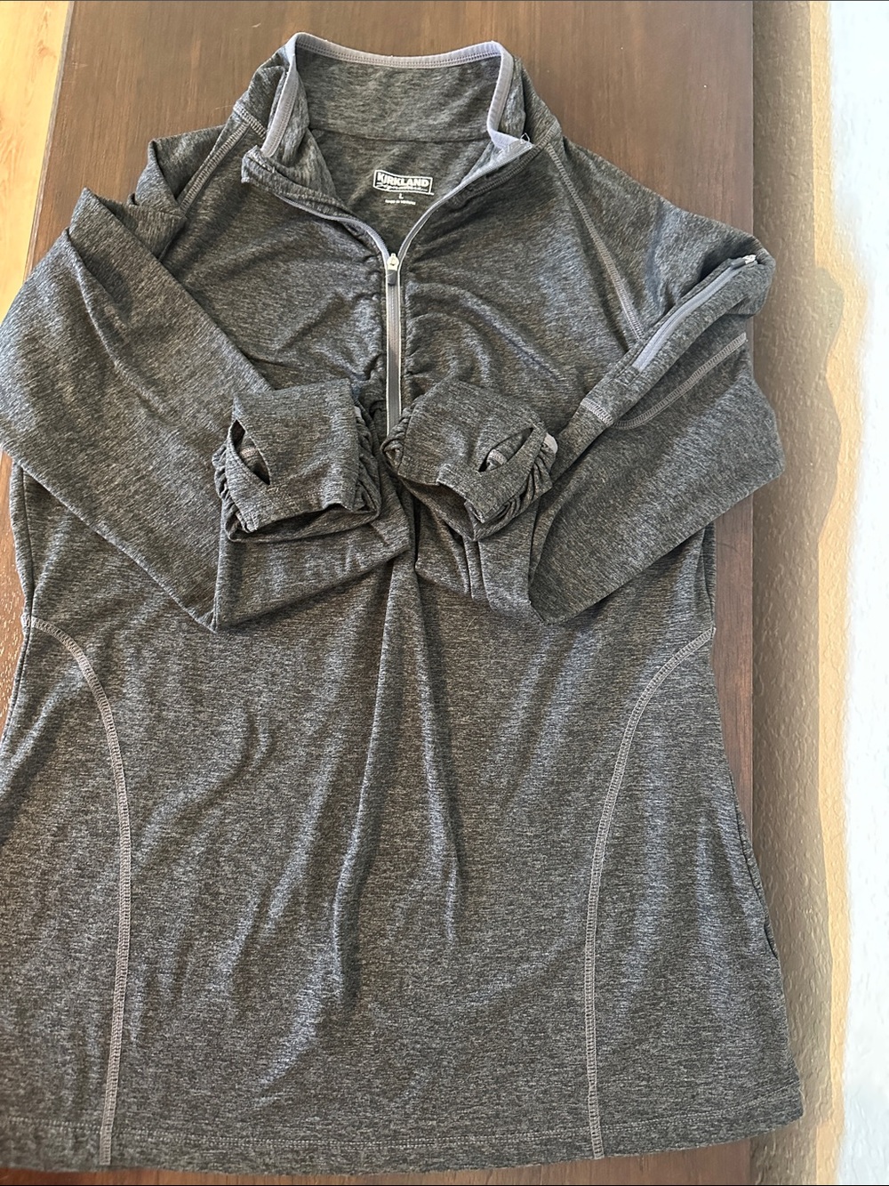 Kirkland Signature Dark Gray Heather Quarter-Zip Pullover with Thumbholes